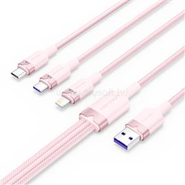 VENTION USB-A 2.0/M -> USB-C/Lightning/Micro USB-B, 1,5m,(rózsaszín,6A,3in1), kábel CTRPG small