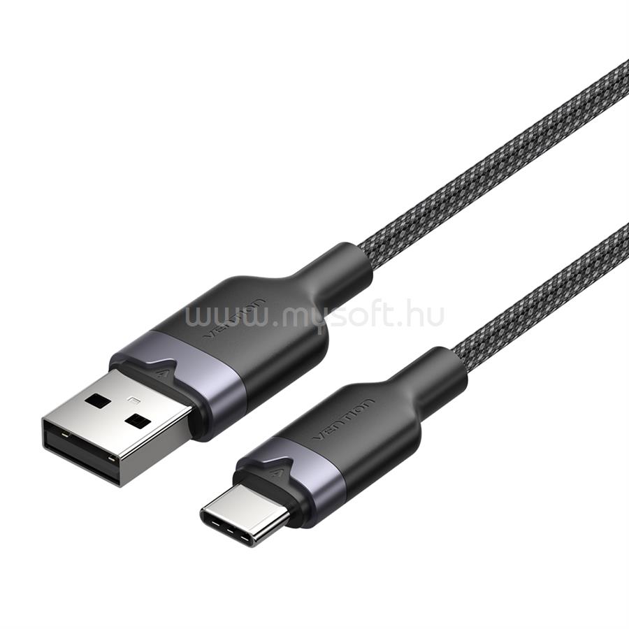 VENTION USB-A 2.0/M -> USB-C/M, 1m,(fekete,3A), kábel