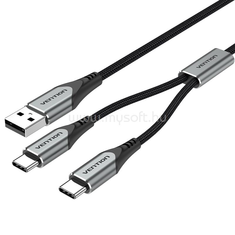 VENTION USB-A/M -> 2*USB-C/M, 0,5m, (3A,60W), kábel