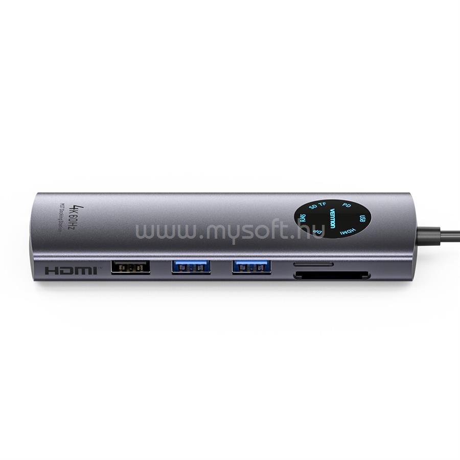 VENTION USB-C -> DP/HDMI/USB 3.0*2/USB 2.0/RJ45/SD/TF/PD MST, dokkoló