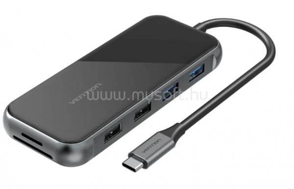 VENTION USB-C -> HDMI/ VGA/USB3.0*2/USB2.0*2/RJ45/TF/SD/PD 0,15m tükrös felületű dokkoló (szürke)