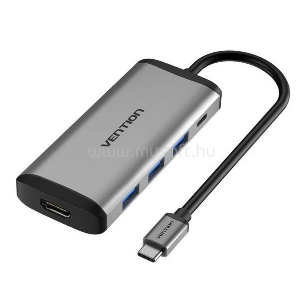 VENTION USB-C -> HDMI/3*USB3.0/RJ45/PD 6-1 0,15m konverter (szürke)