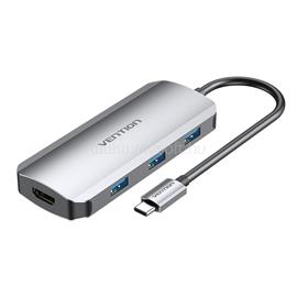 VENTION USB-C -> HDMI/USB 3.0x3/PD (0,15m Szürke Aluminum Ötvözet), dokkoló TODHB small