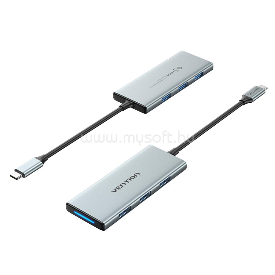 VENTION USB-C -> HDMI/USB 3.0x3/SD/TF/PD (0,15m Szürke Aluminum Ötvözet) dokkoló