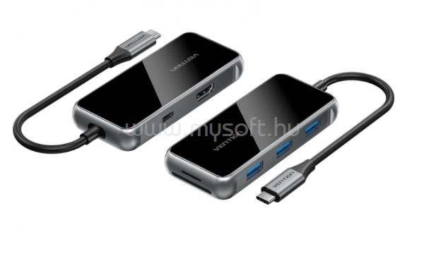 VENTION USB-C -> HDMI/USB 3.0x3/SD/TF/PD 0,15m tükrös felületű dokkoló (szürke)