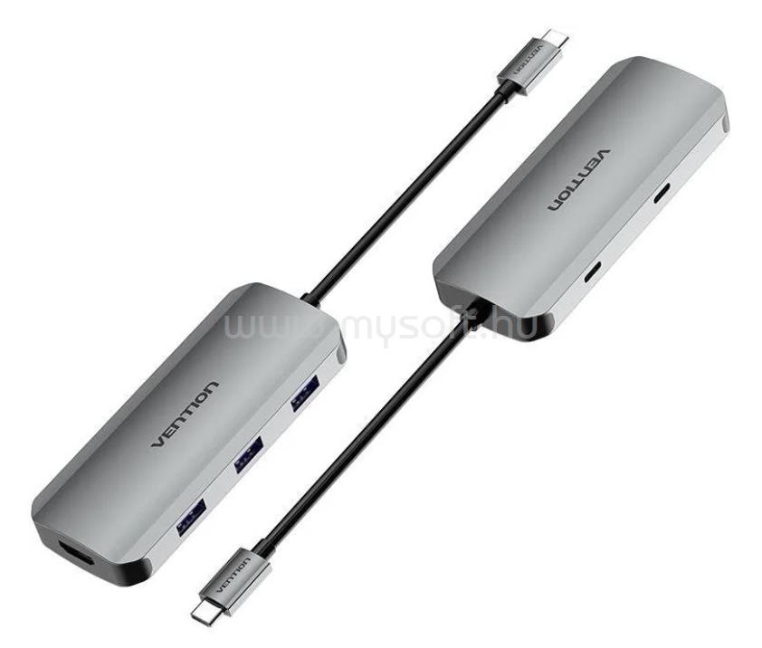 VENTION USB-C -> HDMI/USB-C Gen 1/USB 3.0x3/PD dokkoló 0,15m aluminum ötvözet (szürke)