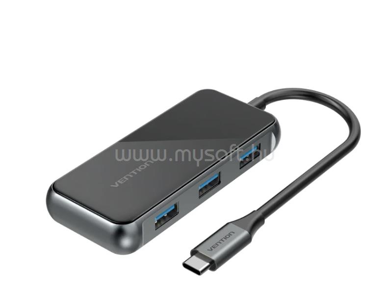 VENTION USB-C -> HDMI/USB3.0*3/PD 0,15m aluminum ötvözet dokkoló (szürke)