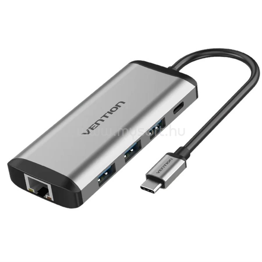 VENTION USB-C -> HDMI/USB3.0*3/TF/SD/RJ45/3.5mm/PD 0,15m aluminum ötvözet dokkoló (szürke)
