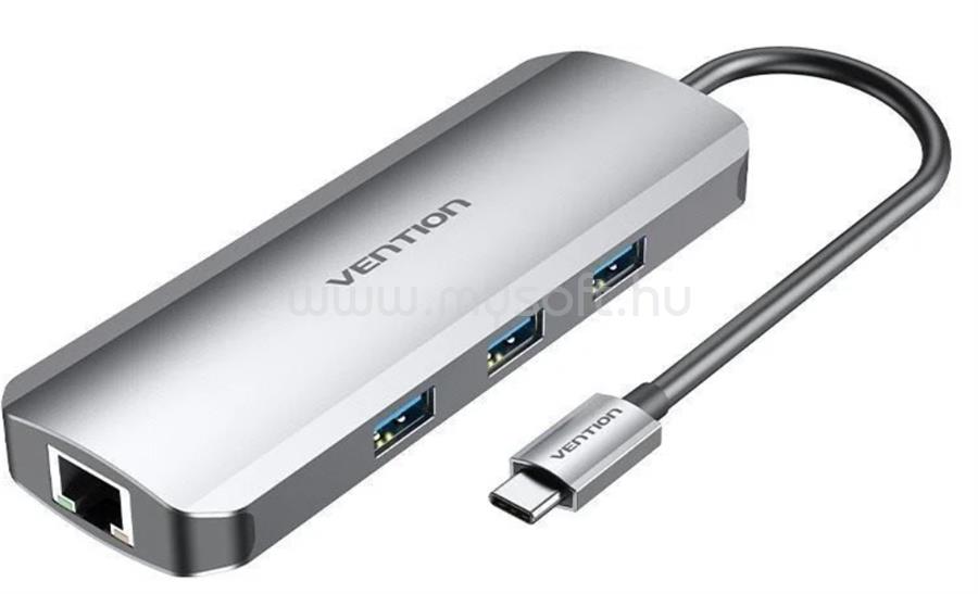 VENTION USB-C -> HDMI/USB3.0x3/RJ45/SD/TF/PD 0,15m aluminum ötvözet dokkoló (szürke)