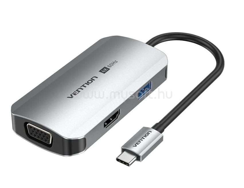 VENTION USB-C -> HDMI/VGA/USB 3.0/PD (0,15m Szürke Aluminum Ötvözet) dokkoló