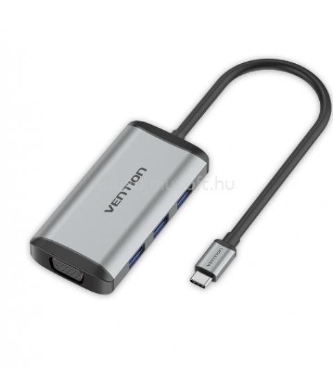 VENTION USB-C -> HDMI/VGA/USB3.0*3/PD 0,15m, (szürke, fémszerű), dokkoló