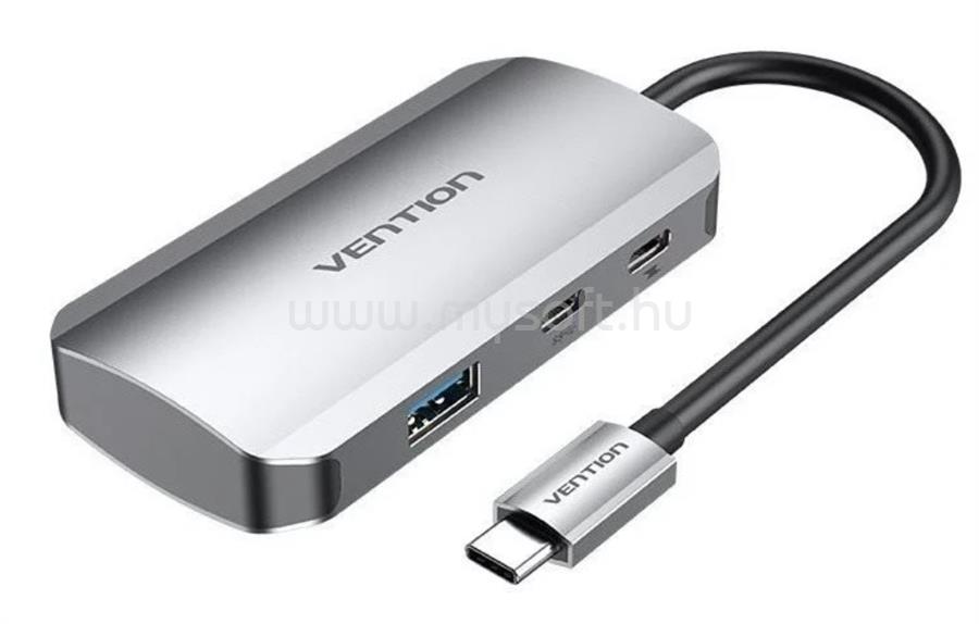 VENTION USB-C -> USB-C Gen 1/USB3.0x3/PD  Hub 0,15m aluminum ötvözet (szürke)