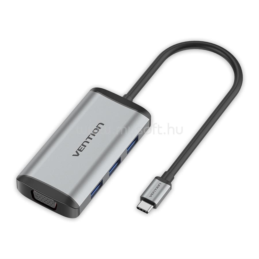 VENTION USB-C -> USB3.0*3/TF/SD/PD 0,15m aluminum ötvözet Hub (szürke)
