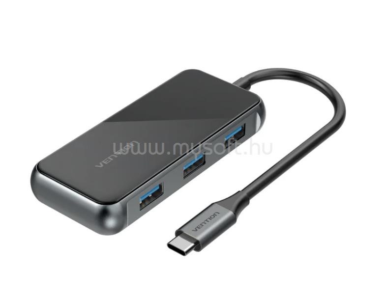 VENTION USB-C -> USB3.0*4/PD 0,15m tükrös felületű dokkoló (szürke)