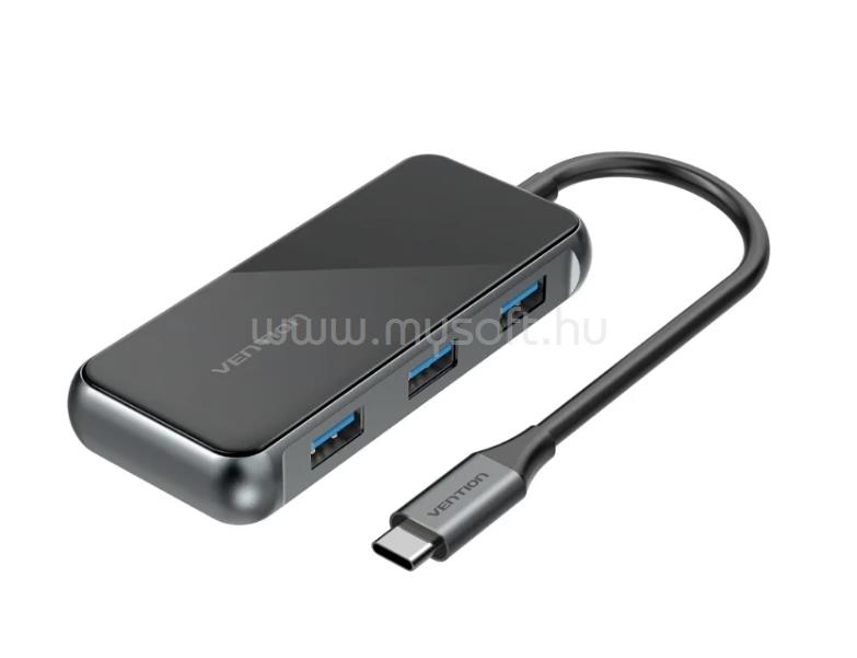 VENTION USB-C -> USB3.0*4/PD 0,15m tükrös felületű dokkoló (szürke)