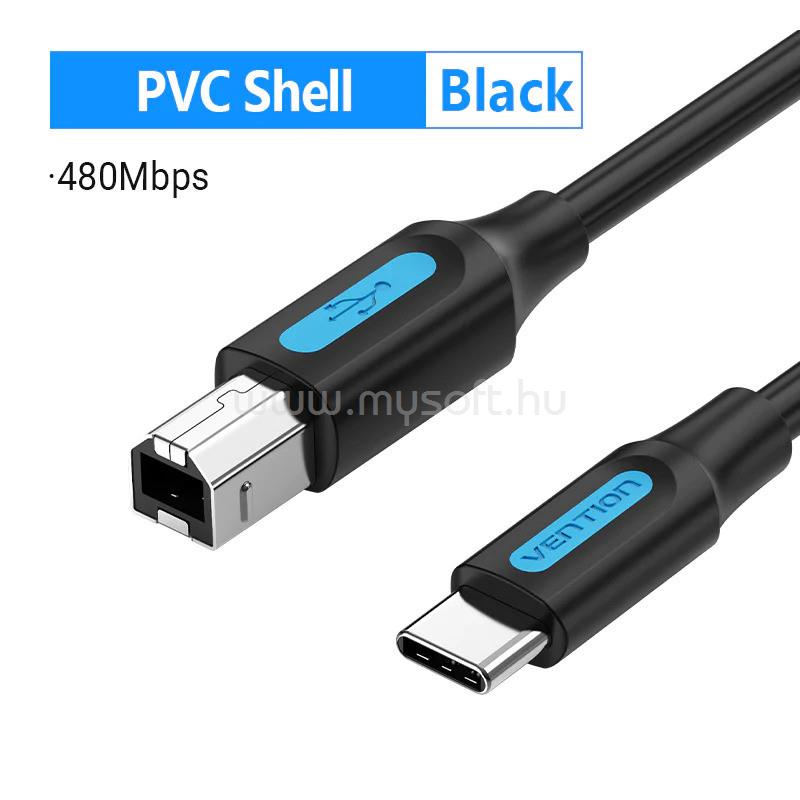 VENTION USB-C 2.0 -> USB-B 2.0 2 Amper, nyomtatókábel 2m (fekete)