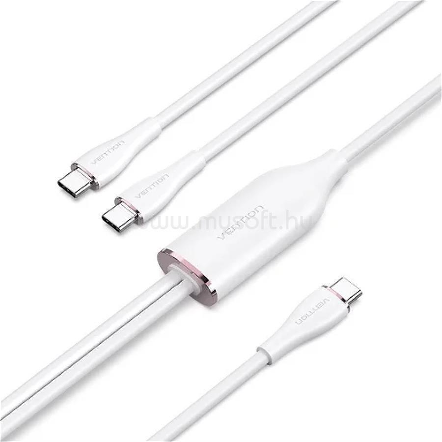VENTION USB-C 2.0/M -> 2*USB-C/M 5A,szilikon 1,5m kábel (fehér)