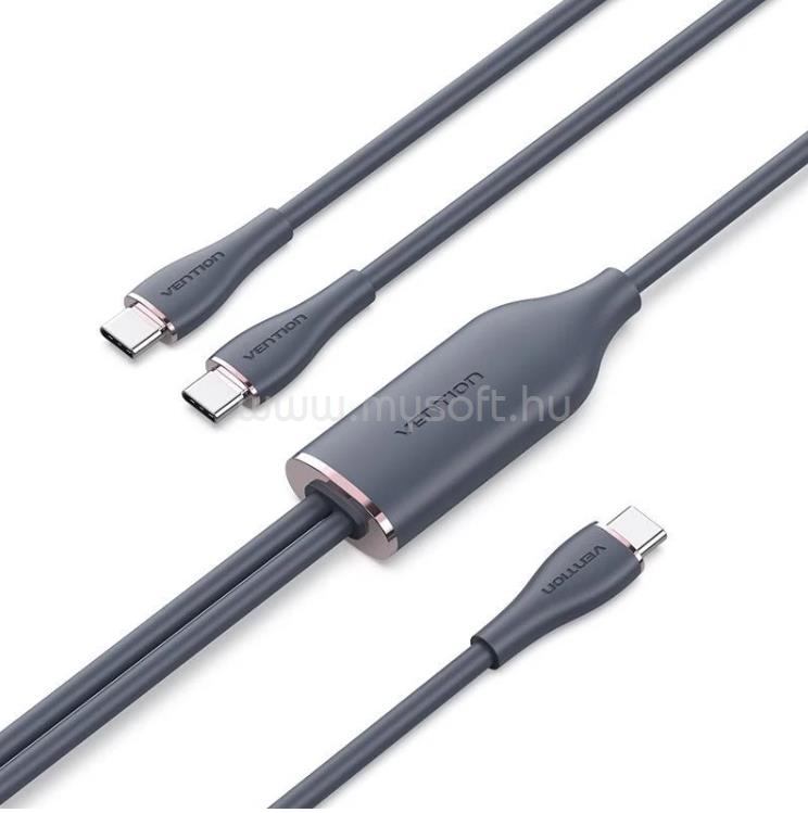 VENTION USB-C 2.0/M -> 2*USB-C/M 5A,szilikon 1,5m kábel (fekete)