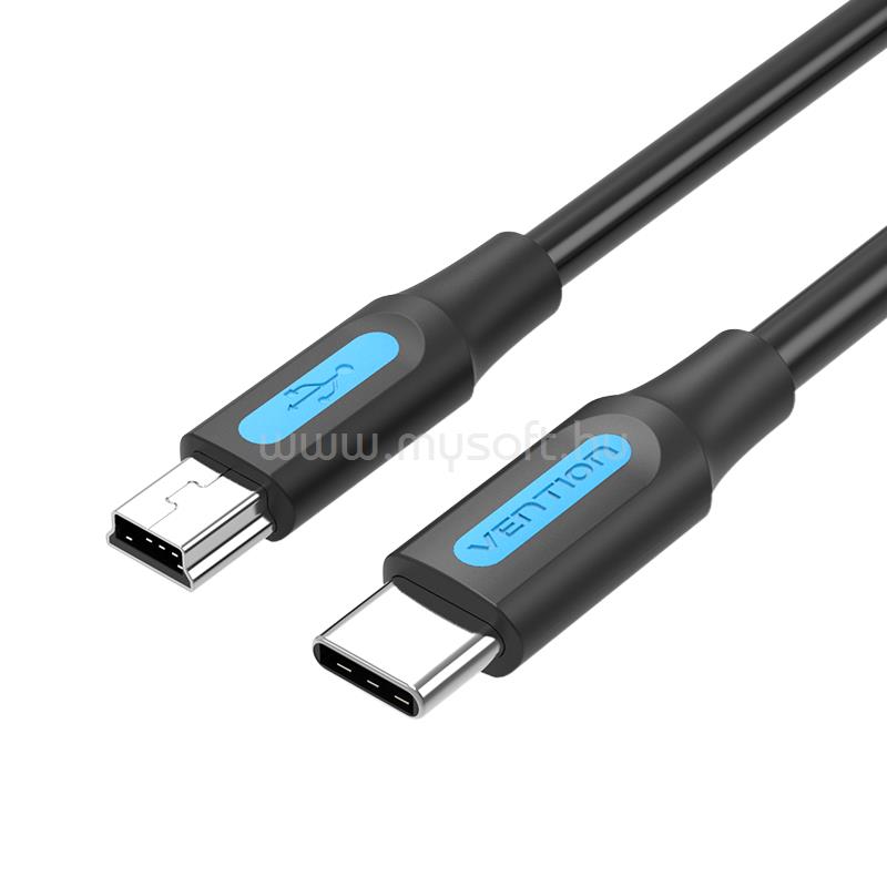 VENTION USB-C 2.0/M -> mini USB-B/M, (2A, fekete), 1m, kábel