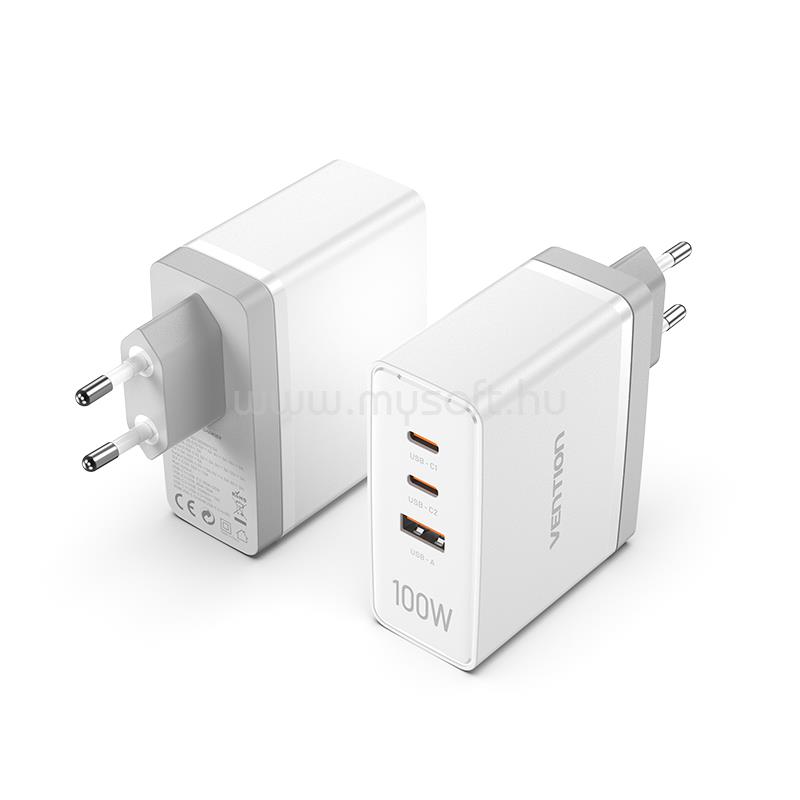 VENTION USB-C*2+A 3port,GAN,100W/100W/30W töltő (fehér)