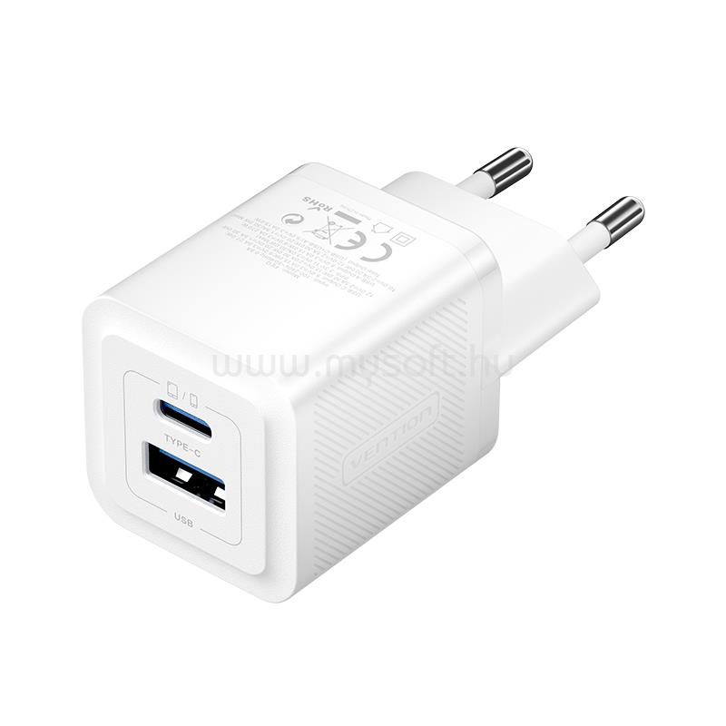 VENTION USB-C+A (30W/30W, 2-portos, fehér, GaN), töltő