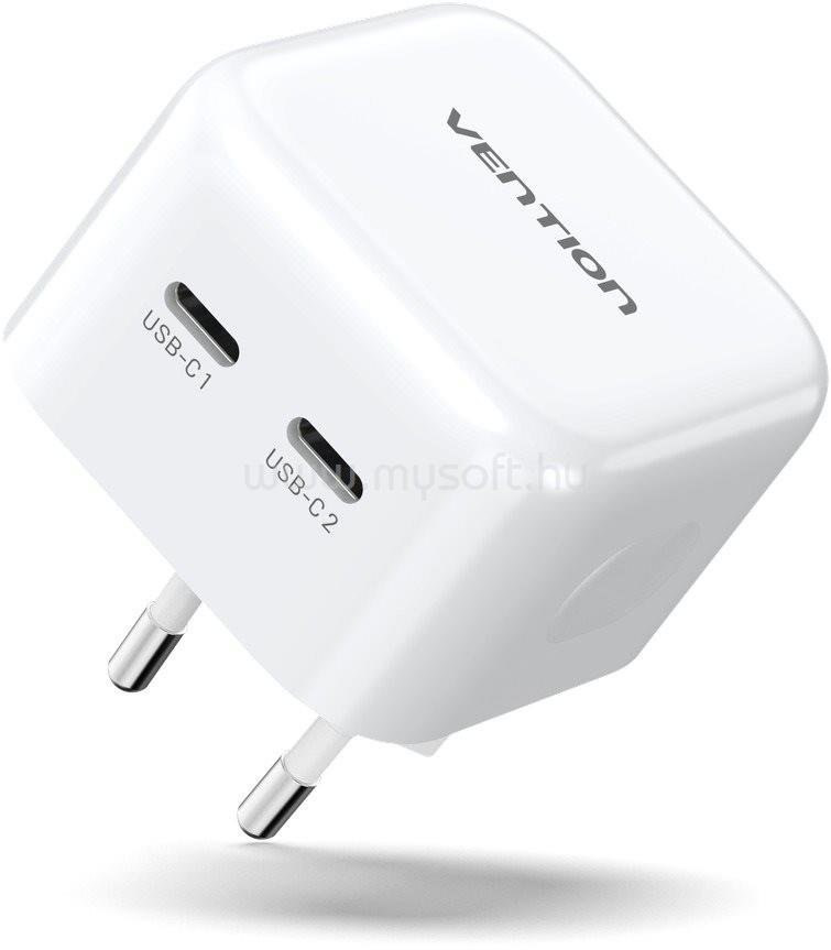 VENTION USB-C+C 2port,35W/35W töltő (fehér)