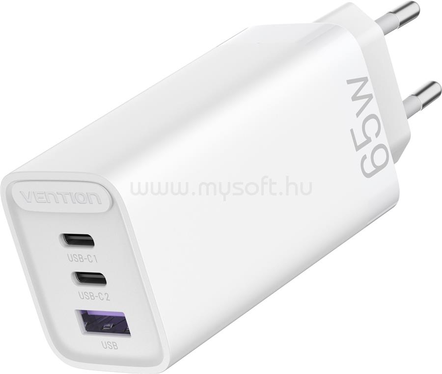 VENTION USB-C+C+A 65W/30W/30W,  3-portos töltő (fehér)