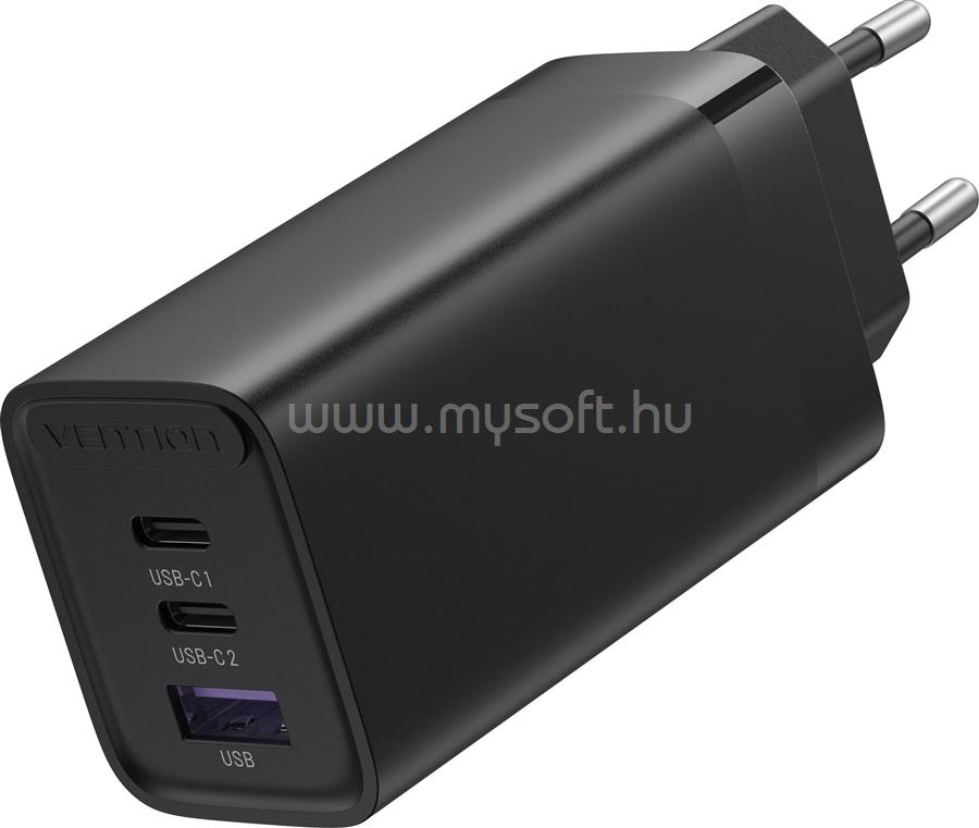 VENTION USB-C+C+A 65W/30W/30W,  3-portos töltő (fekete)