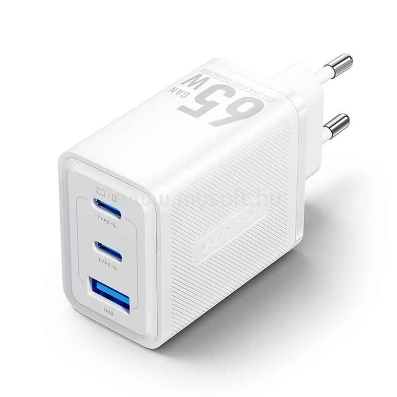 VENTION USB-C+C+A 65W/65W/60W, 3-portos GaN töltő (fehér)
