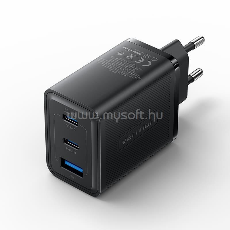 VENTION USB-C+C+A 65W/65W/60W, 3-portos GaN töltő (fekete)