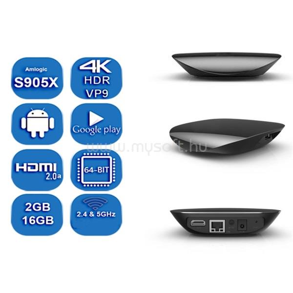 VENZ Médialejátszó - V16 (QC 2.0GHz, 2GB, 16GB, HDMI 2.0, USB, RJ45, Wifi, Android 7.1.2)