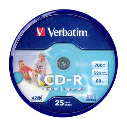 VERBATIM CD-R írható CD lemez 700MB matt nyomtatható 25db hengeres