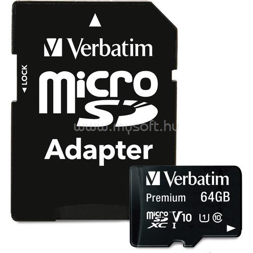 VERBATIM MICRO SDXC CARD 64GB INCL ADAPTER R: 90MB/S W: 10MB/S