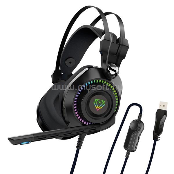 VERTUX BOGOTA headset (50mm driver, hangerőszabályzó, flexibilis mikrofon, USB 3.0, RGB LED, fekete)