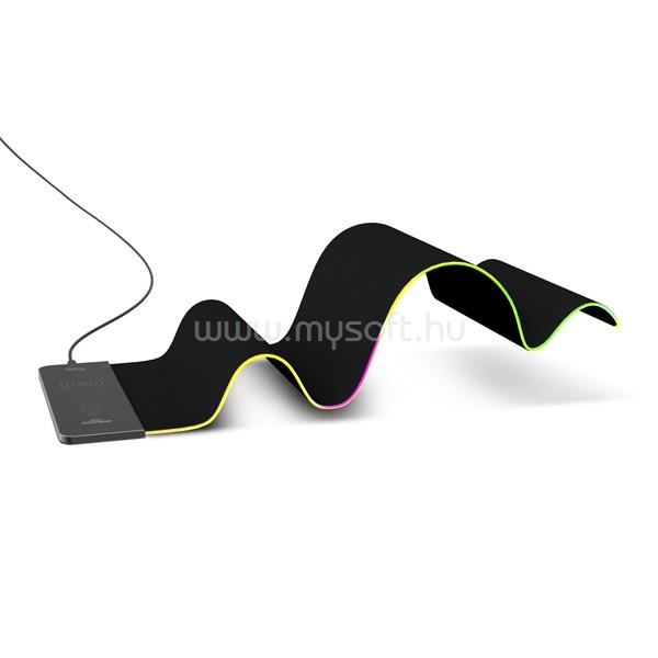VERTUX Egérpad - RAFTPAD QI (15W wireless töltés, 805mm x 255mm, csúszásmentes, RGB LED, fekete)