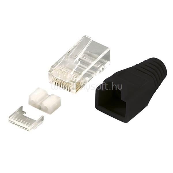 VEZ RJ45 Cat6 árnyékolt csatlakozó dugó, fekete, 100db/csomag