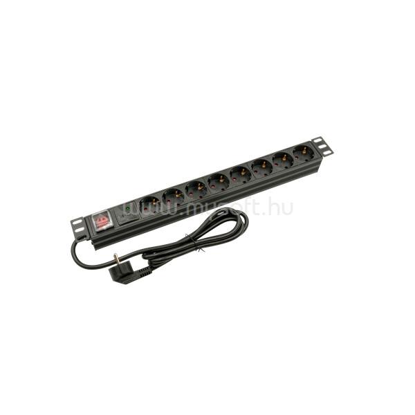 WALISEC PDU-EU08S hálózati elosztó (Schuko, 8 Schuko, Rack 1U, 1,8m kábel, aluminium, fekete)
