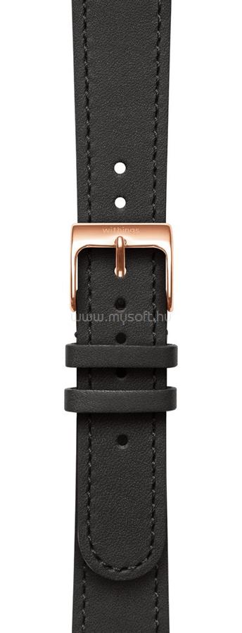 WITHINGS Leather Wristband 18mm w Rose Gold buckle for Scanwatch 38mm, Steel HR 36mm, Move, Move ECG, Steel - Black