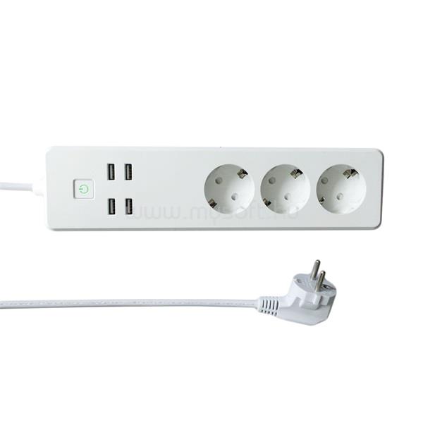 WOOX Smart Home Elosztó - R4028 (3 db Schuko, 4 db USB, túláram-érzékelő, időzítő, 1.8m, Wi-Fi, távoli elérés)