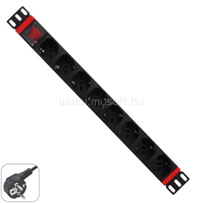 WP Multiple Socket for rack 19"- 8 Italian/Schuko sockets, with On/Off switch, 1 unit - Schuko Plug