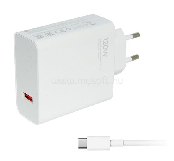 XIAOMI hálózati töltő USB aljzat (120W, PD gyorstöltő 3.0 + Type-C kábel) FEHÉR