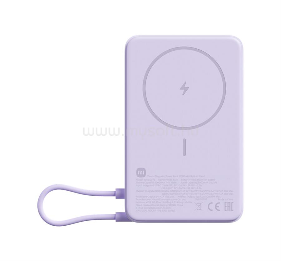 XIAOMI vésztöltő Type-C aljzat 10000mAh, LED jelzés, LILA