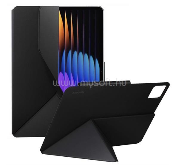 XIAOMI tok álló, bőr hatású (aktív FLIP, oldalra nyíló, TRIFOLD, asztali tartó) FEKETE