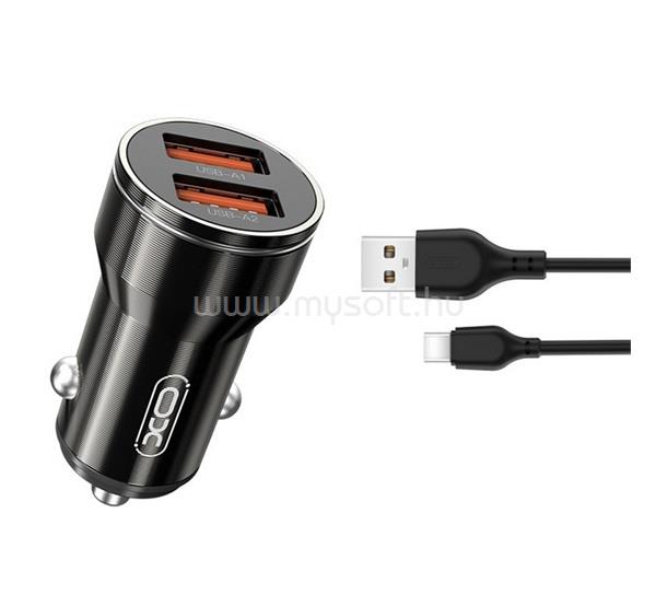 XO CC48 autós töltő 2 USB aljzat 2.4W + Type-C kábel FEKETE