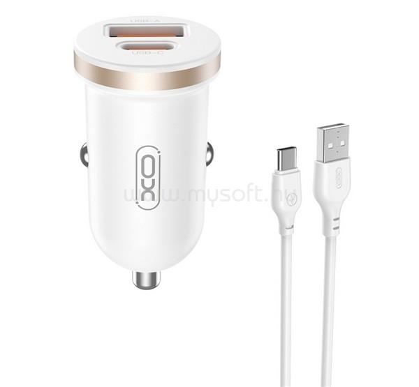 XO CC56 autós töltő USB+Type-C aljzat 30W, PD gyorstöltő + Type-C kábel, FEHÉR