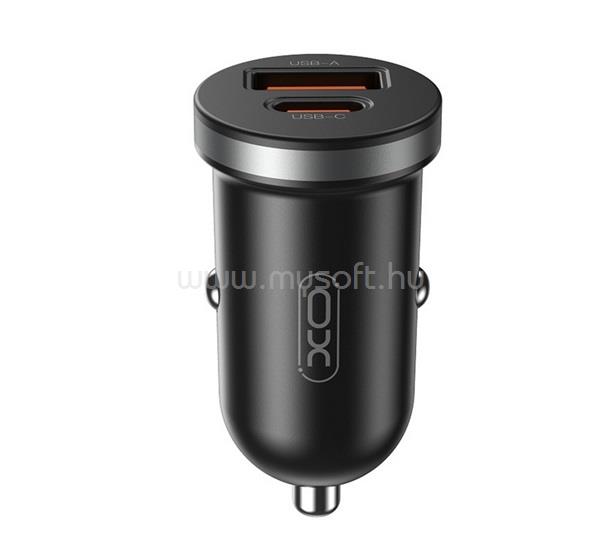 XO CC56 autós töltő USB+Type-C aljzat 30W, PD gyorstöltő, FEKETE