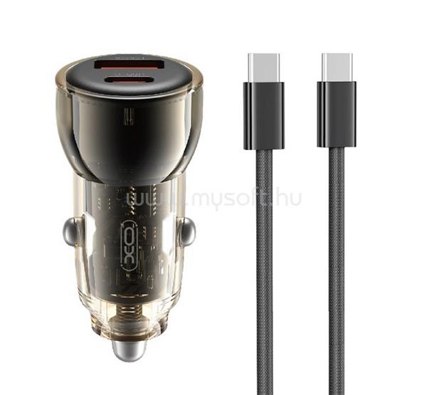 XO CC60 autós töltő USB+Type-C aljzat 60W, PD gyorstöltő + Type-C kábel, FEKETE