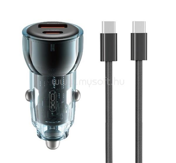 XO CC60 autós töltő USB+Type-C aljzat 60W, PD gyorstöltő + Type-C kábel, SÖTÉTKÉK