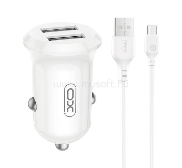 XO XO CC67 autós töltő 2 USB aljzat 12W, PD gyorstöltő + Type-C kábel, FEHÉR