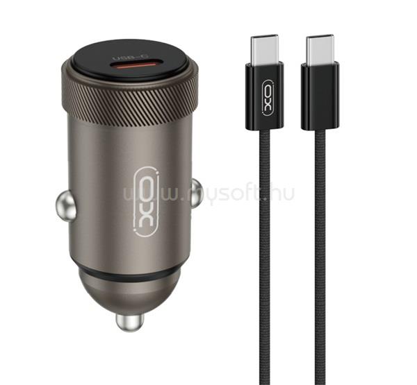 XO CC70 autós töltő Type-C aljzat 30W, PD gyorstöltő + Type-C kábel, FEKETE